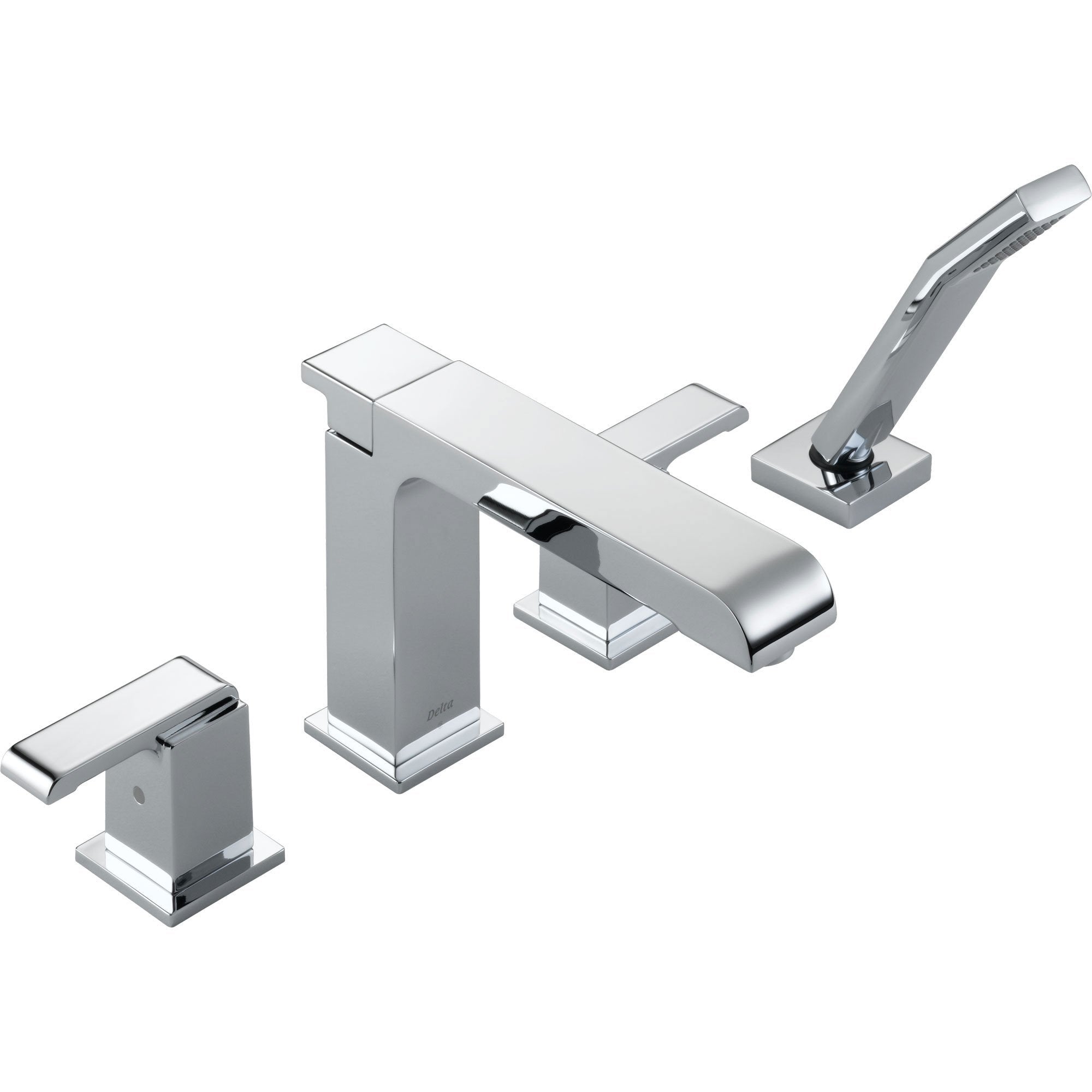 Delta Arzo Modern Square Chrome Roman Tub Faucet with Handshower and Valve D880V