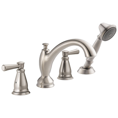 Delta Linden Collection Stainless Steel Finish Roman Tub Filler Faucet with Hand Shower Sprayer Trim Kit (Requires Rough-in Valve) DT4793SS