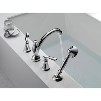 Delta Linden Chrome Deck-Mount Roman Tub Faucet with Valve and Handshower D886V