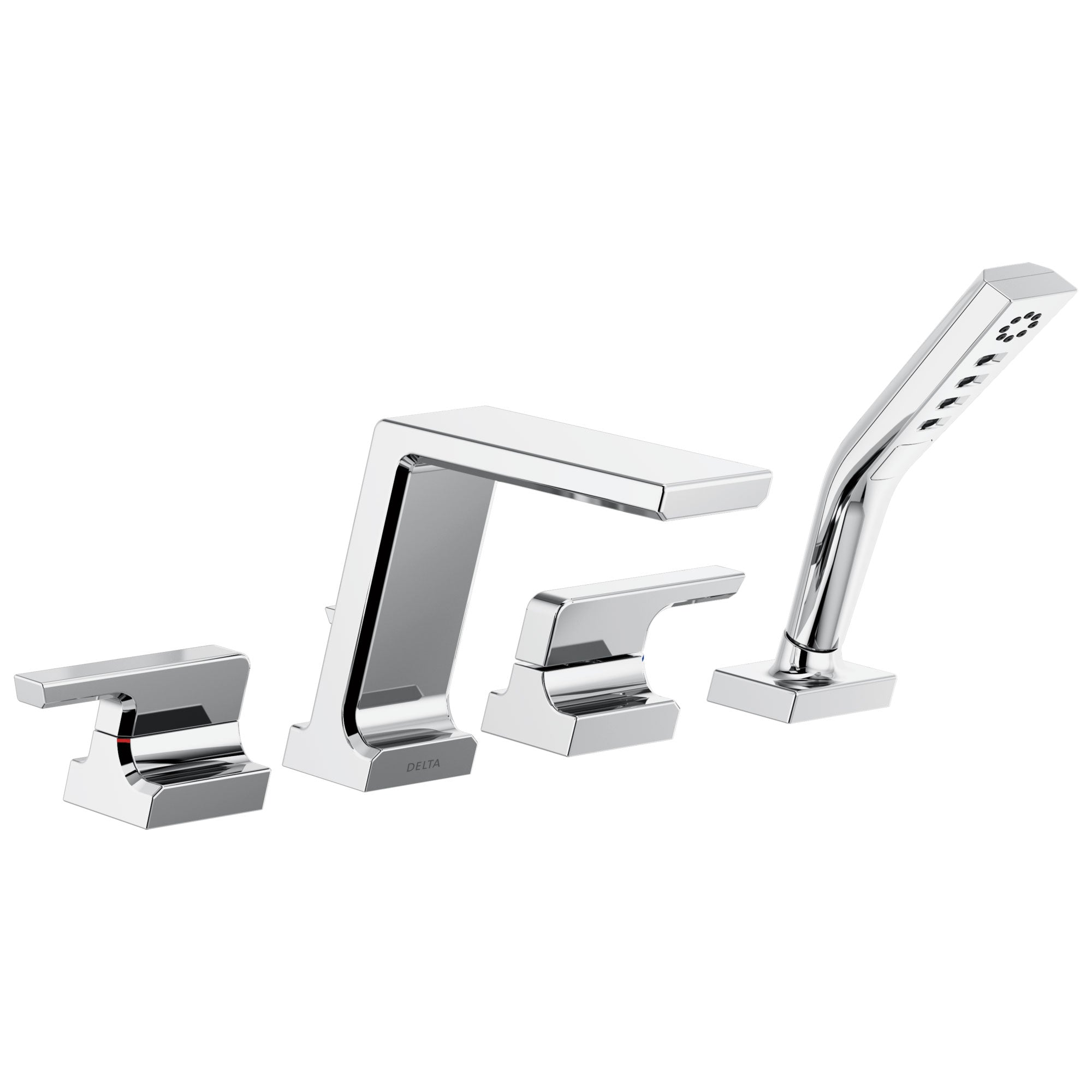 Delta Pivotal Modern Chrome Finish Roman Tub Filler Faucet with Hand Shower Includes Rough-in Valve and 2 Lever Handles D3032V