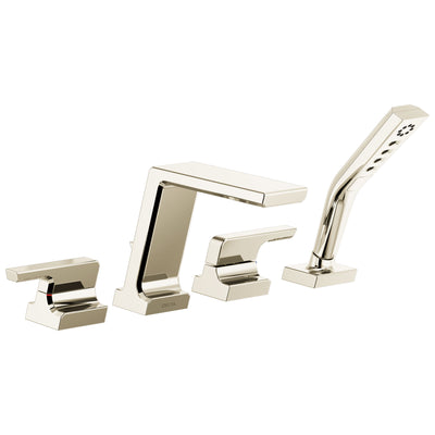 Delta Pivotal Modern Polished Nickel Finish Roman Tub Filler Faucet with Hand Shower Includes Rough-in Valve and 2 Lever Handles D3030V