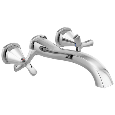 Delta Stryke Chrome Finish Wall Mounted Tub Filler Faucet Includes Rough-in Valve and 2 Helo Cross Handles D3018V