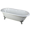 66" Large Cast Iron Double Ended White Clawfoot Bathtub with Chrome Feet