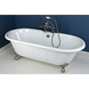 66" Large Cast Iron Double Ended White Claw Foot Bathtub with Satin Nickel Feet