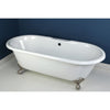 66" Large Cast Iron Double Ended White Claw Foot Bathtub with Satin Nickel Feet