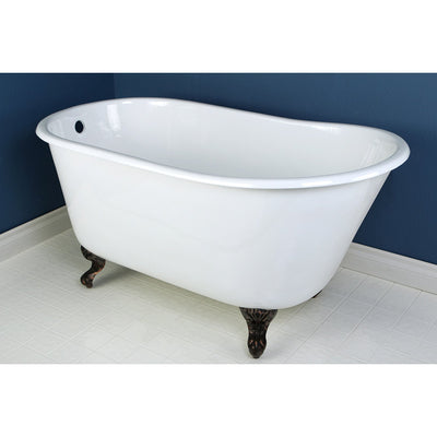 53" Small Cast Iron White Slipper Claw Foot Bathtub with Oil Rubbed Bronze Feet