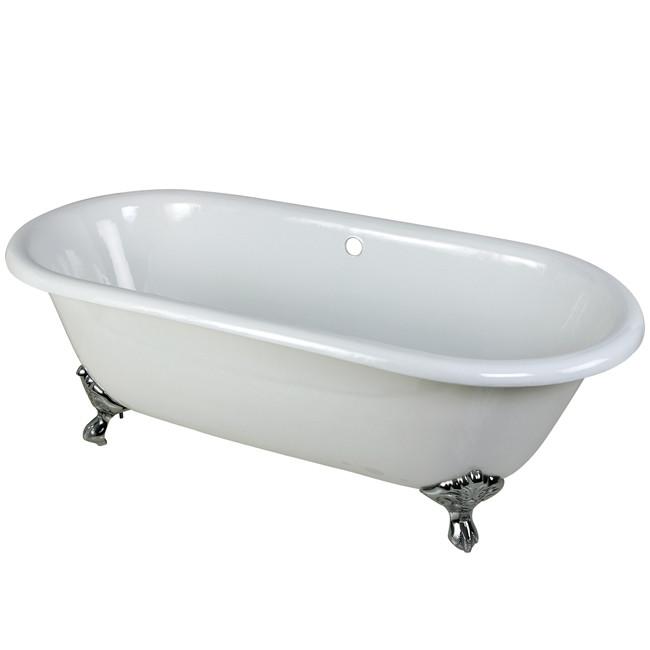 66" Large Cast Iron White Clawfoot Freestanding Bath Tub with Chrome Feet