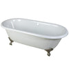 66" Large Cast Iron Double Ended White Claw Foot Bath Tub with Satin Nickel Feet