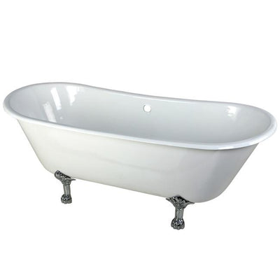 67" Large Cast Iron White Double Slipper Clawfoot Bathtub with Chrome Feet