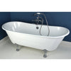 67" Large Cast Iron White Double Slipper Clawfoot Bathtub with Chrome Feet