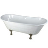 67" Large Cast Iron White Double Slipper Clawfoot Bath Tub w/ Satin Nickel Feet