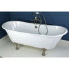 67" Large Cast Iron White Double Slipper Clawfoot Bath Tub w/ Satin Nickel Feet