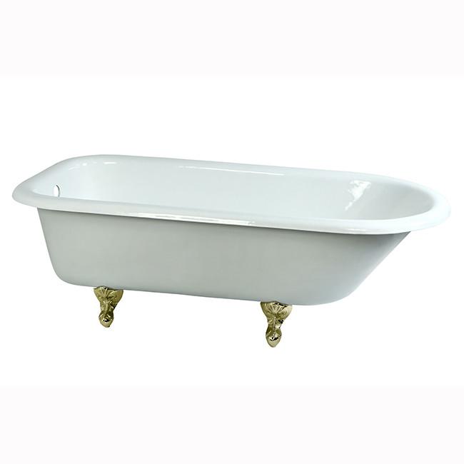67" Large Cast Iron Roll Top Freestanding Clawfoot Tub with Polished Brass Feet