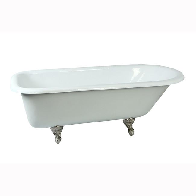 67" Large Cast Iron Roll Top Free standing Clawfoot Tub with Satin Nickel Feet