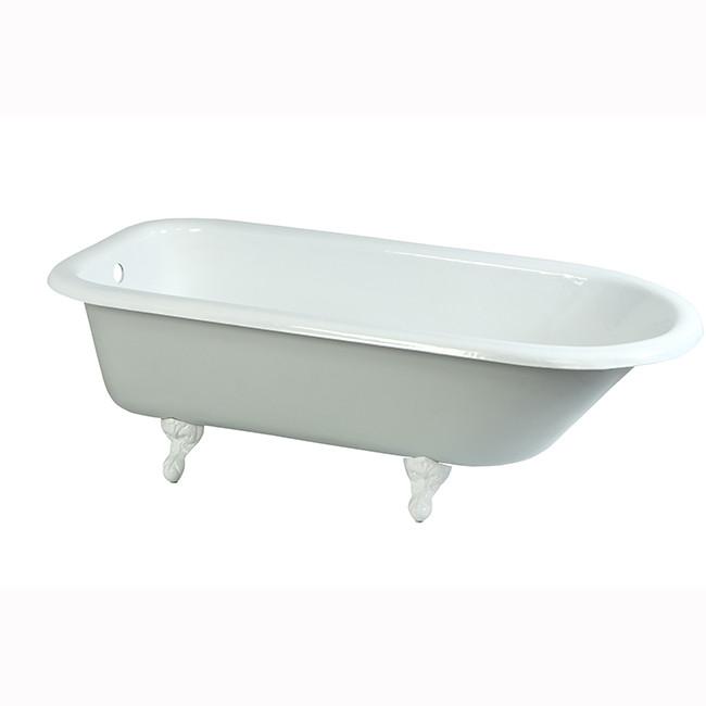 67" Large Cast Iron Freestanding Roll Top Clawfoot Bath Tub with White Feet