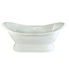 72" Large Cast Iron White Double Slipper Pedestal Freestanding Bath Tub