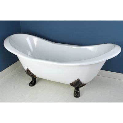 72" Large Cast Iron Double Slipper Clawfoot Tub with Oil Rubbed Bronze Feet