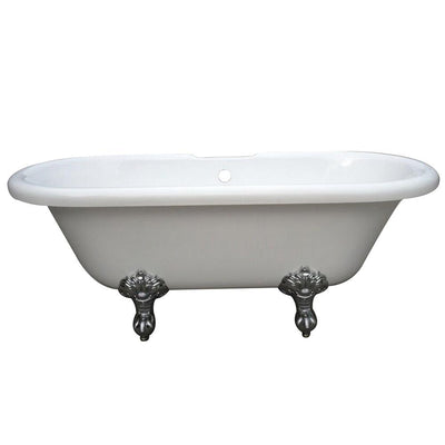 67" Double Ended White Acrylic Freestanding Clawfoot Tub with Chrome Lion Feet