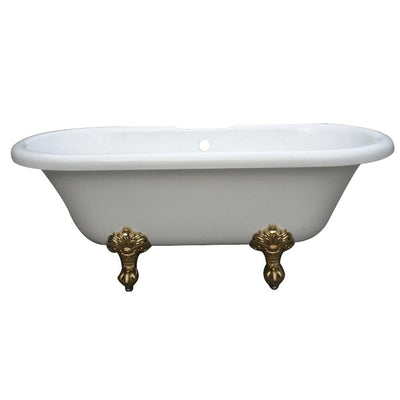 67" Double Ended White Acrylic Clawfoot Tub with Polished Brass Lion Feet