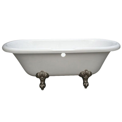 67" Double Ended White Acrylic Clawfoot Tub with Satin Nickel Lion Feet