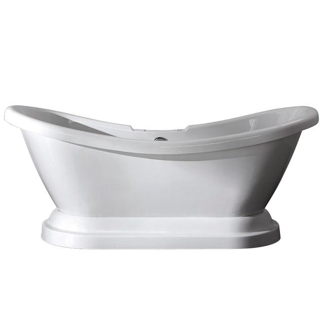 69" Contemporary Pedestal White Double Slipper Acrylic Freestanding Bath Tub