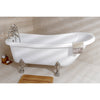 69" Large White Slipper Acrylic Clawfoot Bath Tub with Satin Nickel Lion Feet