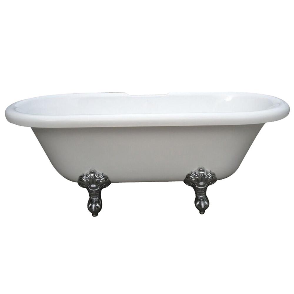 67" Large Double Ended Acrylic Free Standing Clawfoot Tub w/ Chrome Lion Feet