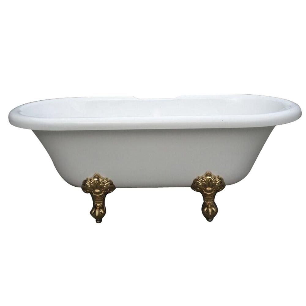 67" Double Ended Acrylic Freestanding Clawfoot Tub w/ Polished Brass Lion Feet