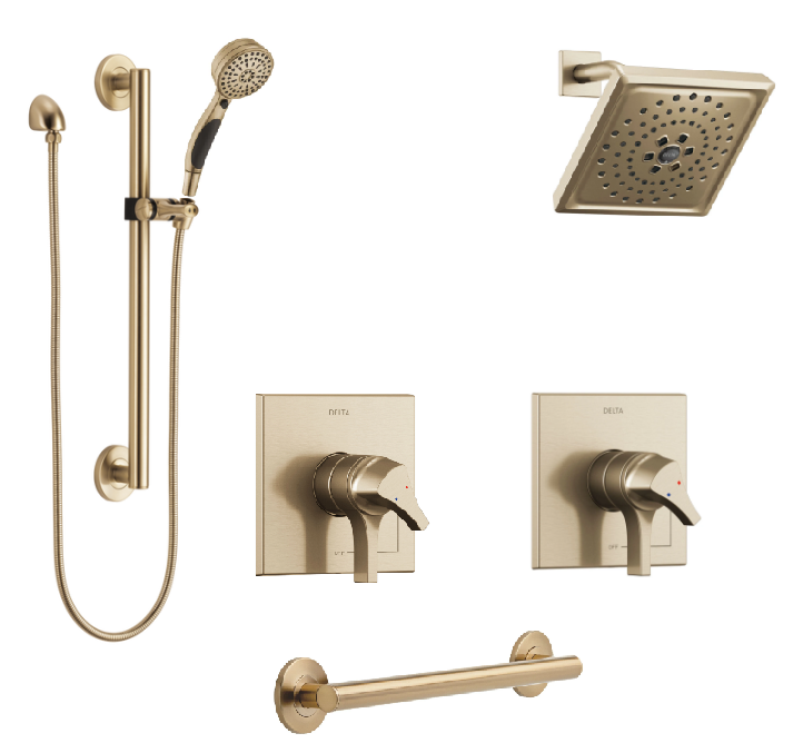 Custom Delta Zura Champagne Bronze Shower System with Separate Controls for Hand Shower and Showerhead Custom388CZ